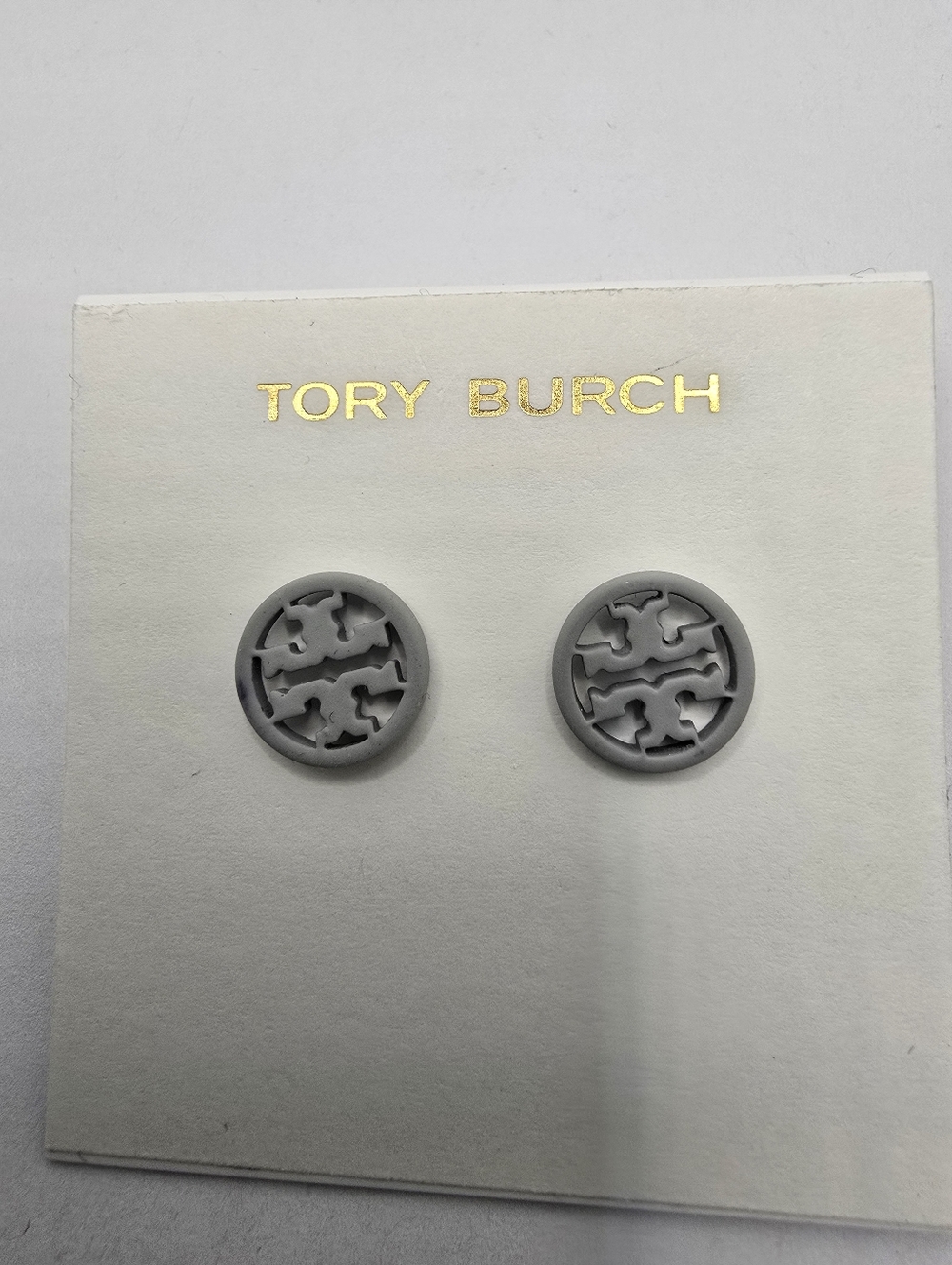 Tory Burch Gray Logo Earrings